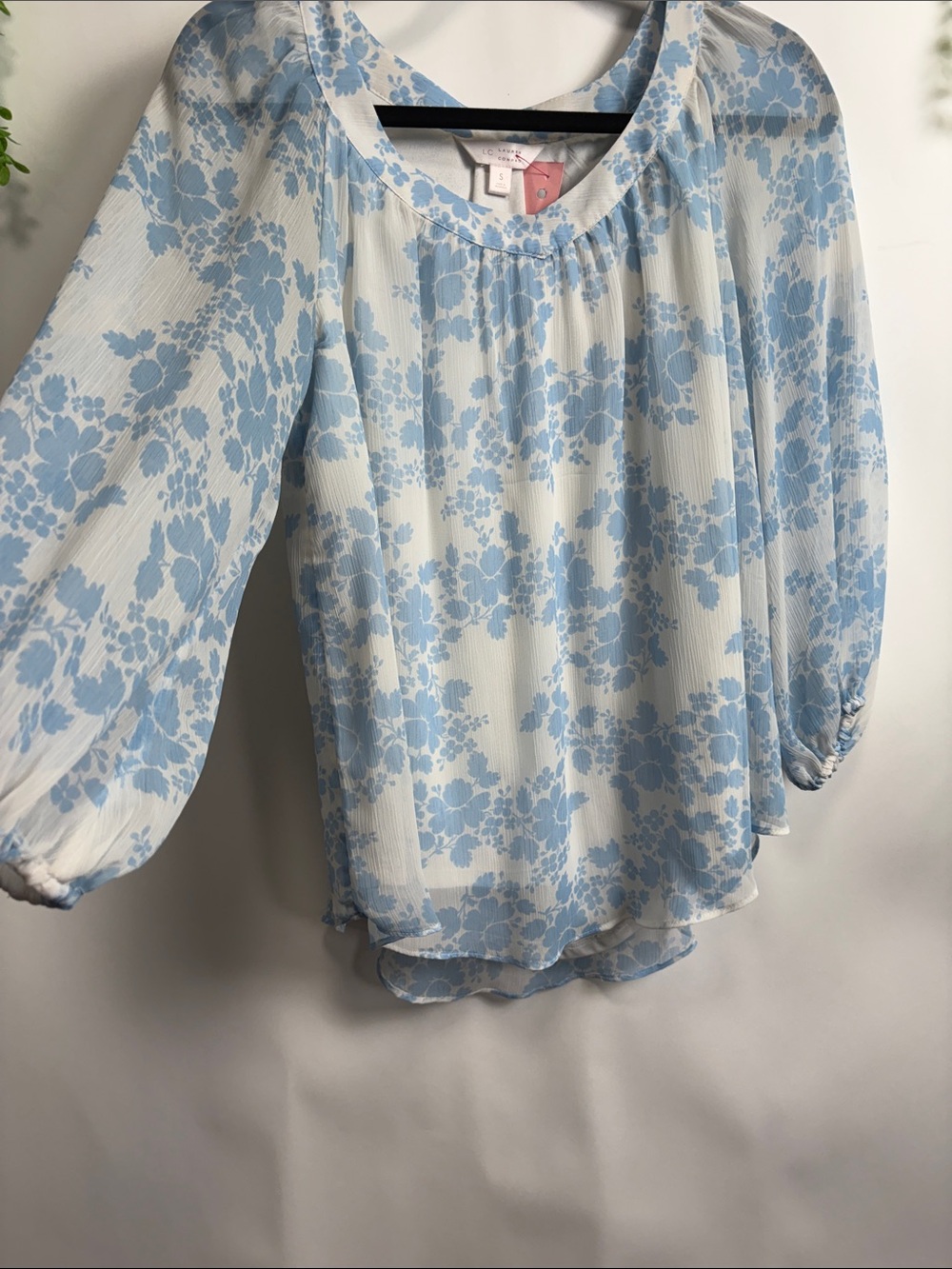 LC Lauren Conrad Light Blue Floral Chiffon Blouse